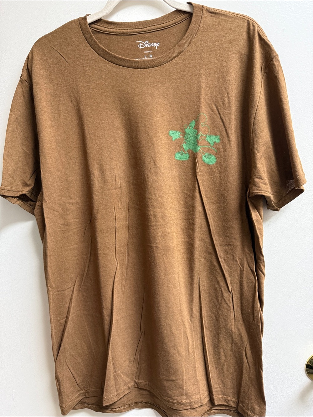 Disney Brown Short Sleeve “Nature Heals” Tee with Green Mickey Chest Graphic